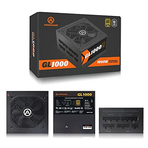 1000W Power Supply 80 Plus Gold Certified Fully Modular PSU (ARESGAME, GL1000)