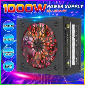 1000W PSU PC Power Supply with Passive RGB 12cm Fan and ATX/PCI-E/SATA PFC - Unit Quiet ATX PCI-E SATA