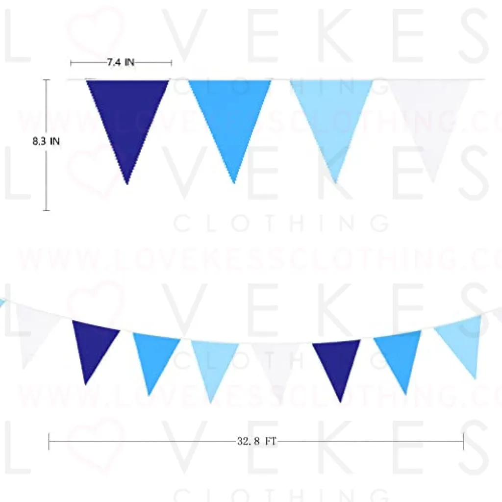 10M/32Ft Royal Blue Party Decorations Triangle Flag Pennant Bunting Fabric Garland for Wedding Birthday Ahoy Achor Nautical Pirate Bridal Baby Shower Under The Sea Party Festivals Decoration