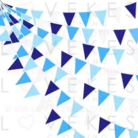 10M/32Ft Royal Blue Party Decorations Triangle Flag Pennant Bunting Fabric Garland for Wedding Birthday Ahoy Achor Nautical Pirate Bridal Baby Shower Under The Sea Party Festivals Decoration