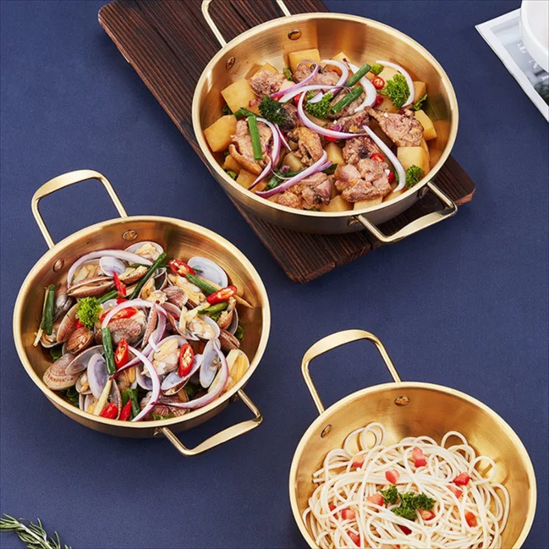 1pc, Golden Pot, Korean Ramen Pot, Stainless Steel Soup Pan, Golden Ramen Bowl, Seafood Pan, Household Electromagnetic Stove Instant Noodles Hot Pot Bowl, Kitchen Supplies, Cookware