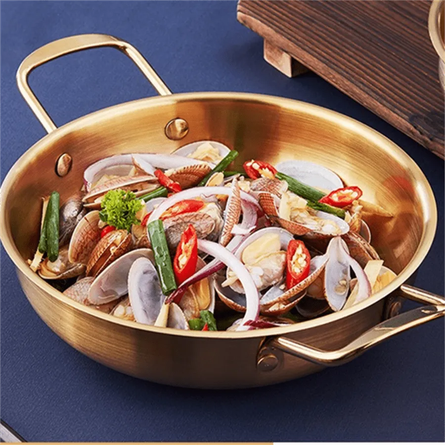 1pc, Golden Pot, Korean Ramen Pot, Stainless Steel Soup Pan, Golden Ramen Bowl, Seafood Pan, Household Electromagnetic Stove Instant Noodles Hot Pot Bowl, Kitchen Supplies, Cookware