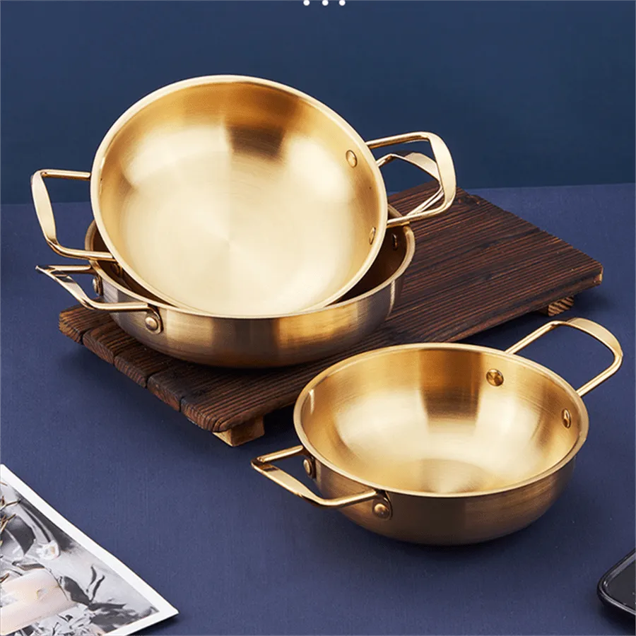 1pc, Golden Pot, Korean Ramen Pot, Stainless Steel Soup Pan, Golden Ramen Bowl, Seafood Pan, Household Electromagnetic Stove Instant Noodles Hot Pot Bowl, Kitchen Supplies, Cookware