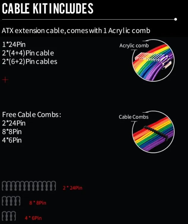1ST Player Rainbow PSU Extension Cables: 1*24Pin   2*(4 4)Pin   2*(2 6)Pin