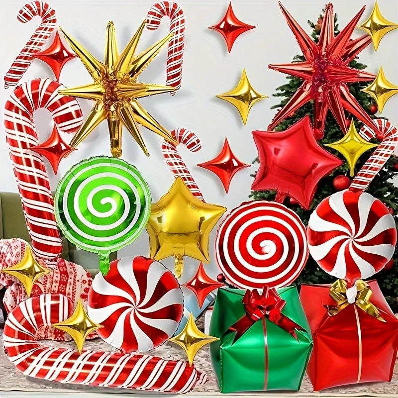 46pcs Merry Christmas Candy Foil Balloon Set - Perfect for Holiday & Birthday Decorations, Includes Garland Arch Kit with Candy Canes and Swirls, Red Mylar Party Supplies
