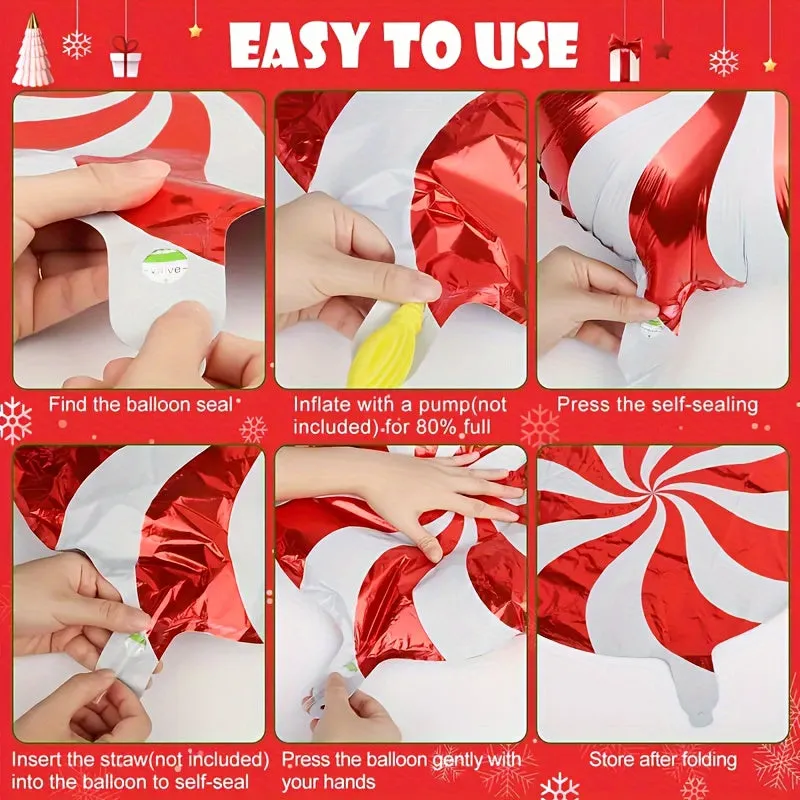 46pcs Merry Christmas Candy Foil Balloon Set - Perfect for Holiday & Birthday Decorations, Includes Garland Arch Kit with Candy Canes and Swirls, Red Mylar Party Supplies