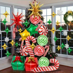 46pcs Merry Christmas Candy Foil Balloon Set - Perfect for Holiday & Birthday Decorations, Includes Garland Arch Kit with Candy Canes and Swirls, Red Mylar Party Supplies