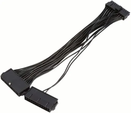 Adaptermvp Dual PSU Power Supply Extension Cable for ATX Motherboard,Full Copper 24pin Chassis Power Start line,24 pin to 24(20 4) pin,1ft/30cm