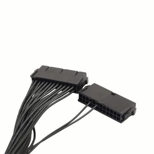 Adaptermvp Dual PSU Power Supply Extension Cable for ATX Motherboard,Full Copper 24pin Chassis Power Start line,24 pin to 24(20 4) pin,1ft/30cm