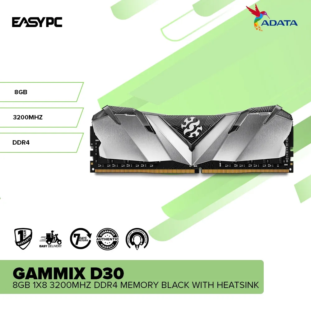 Adata Gammix D30 8gb 1x8 3200mhz Ddr4 Memory Black with Heatsink