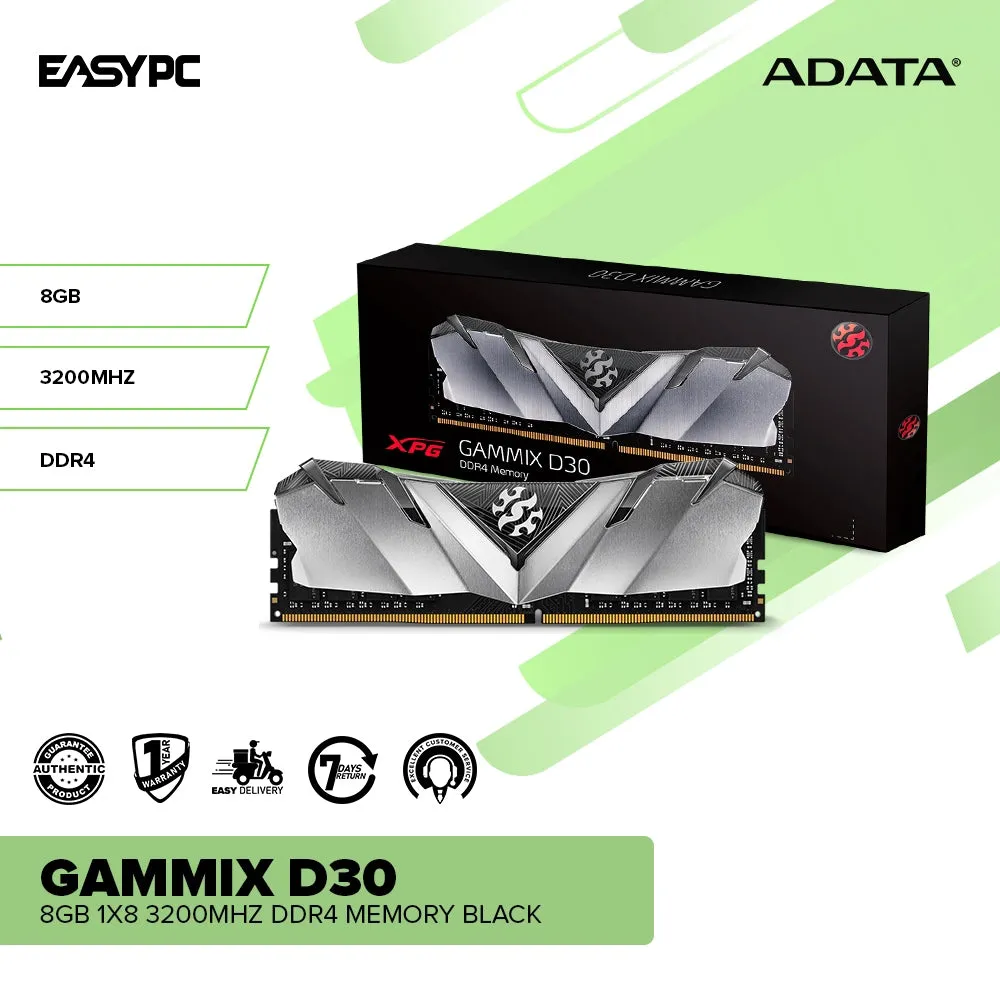 Adata Gammix D30 8gb 1x8 3200mhz Grey and Black Ddr4 Memory with Heatsink