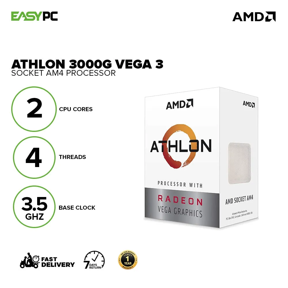 AMD Athlon 3000G Vega 3 Socket Am4 Graphic Processor Box Type
