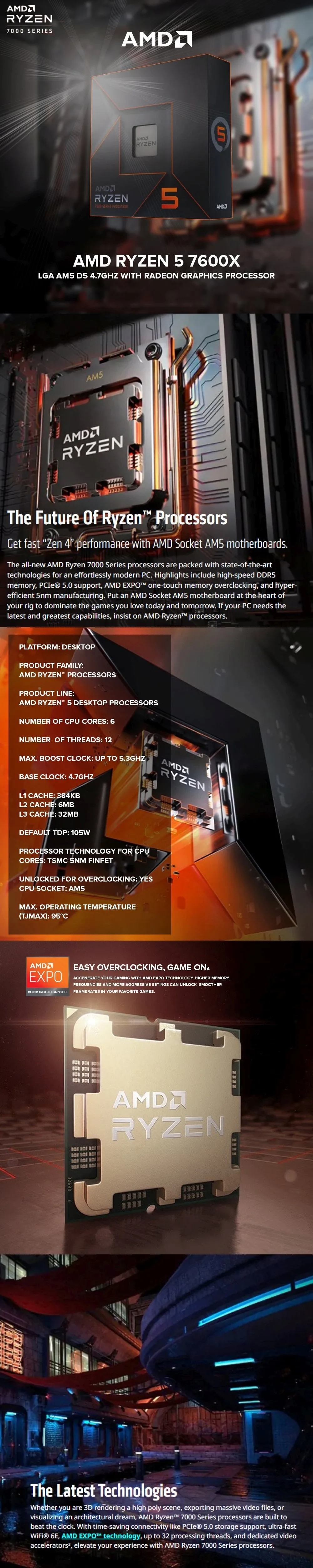 AMD RYZEN 5 7600X AM5 D5 4.7ghz Processor