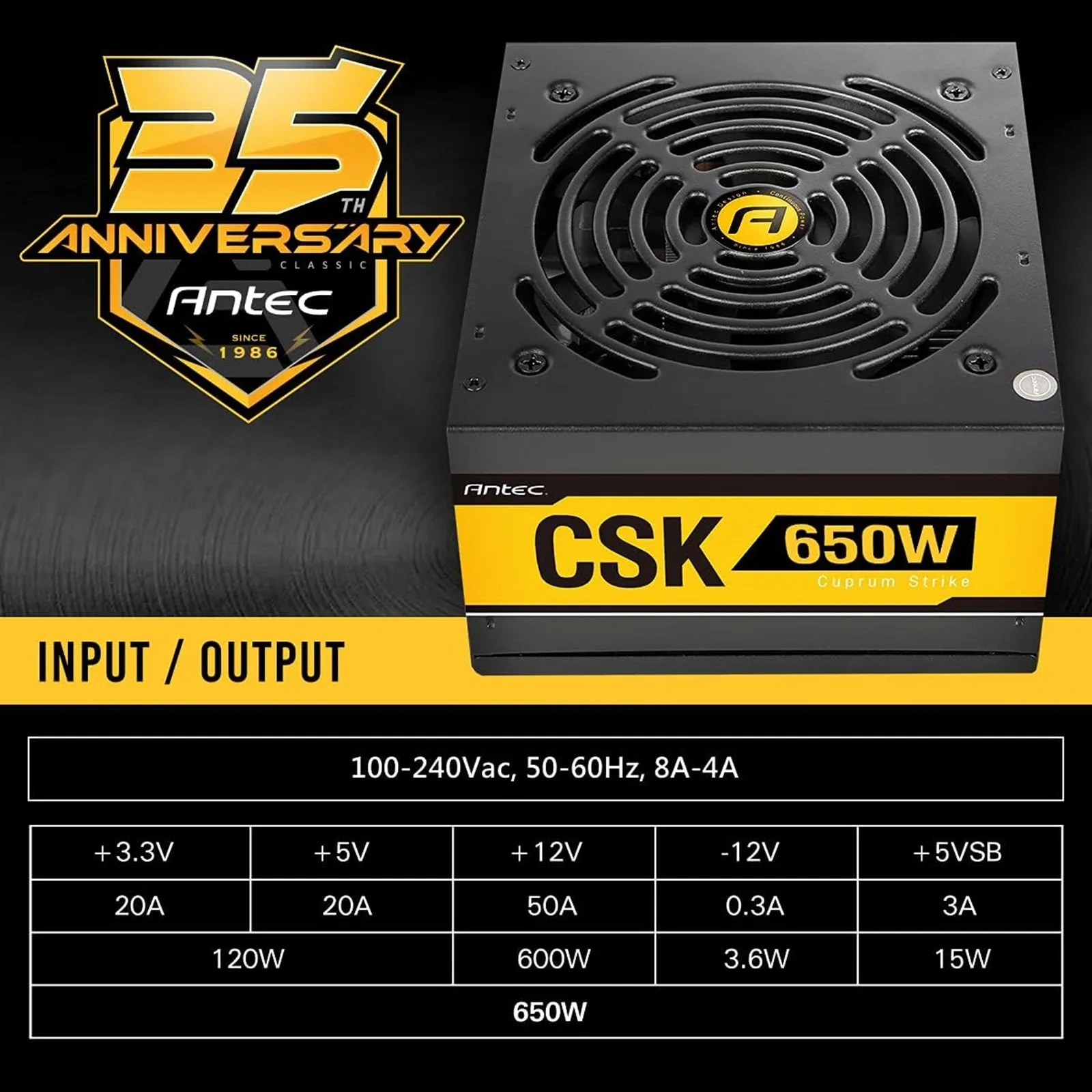 Antec Bronze Power Supply, CSK 650W 80  Bronze Certified PSU, Continuous Power with 120mm Silent Cooling Fan, ATX 12V 2.31 / EPS 12V, Bronze Power Supply