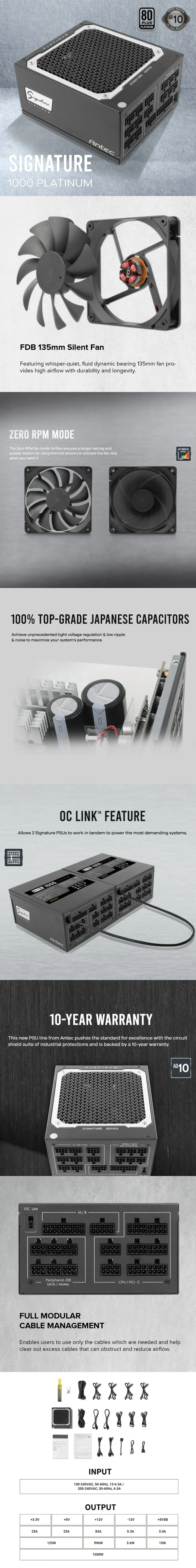 Antec Signature Platinum SP1000 1000w Fully Modular Power Supply 19GLO ANSP2648