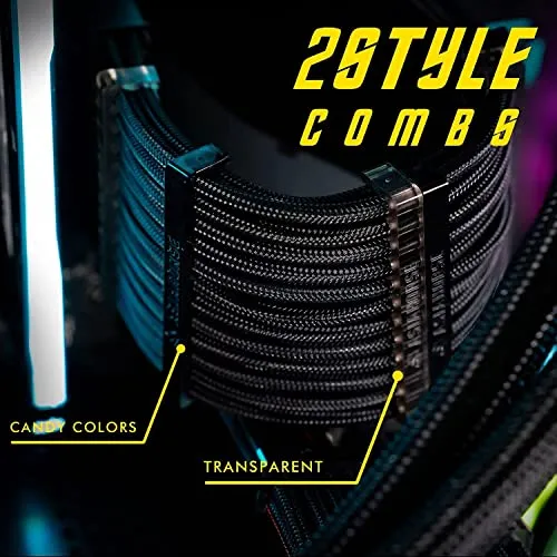 AsiaHorse 18AWG PSU Cable Extension Sleeved Custom Mod GPU PC Audio Video Power Supply Soft Braided Cables with Two Color Comb Kit 24P/8P to 6 2P/ 8P to 4 4P 30CM