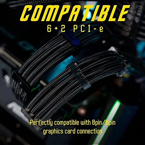 AsiaHorse 18AWG PSU Cable Extension Sleeved Custom Mod GPU PC Audio Video Power Supply Soft Braided Cables with Two Color Comb Kit 24P/8P to 6 2P/ 8P to 4 4P 30CM