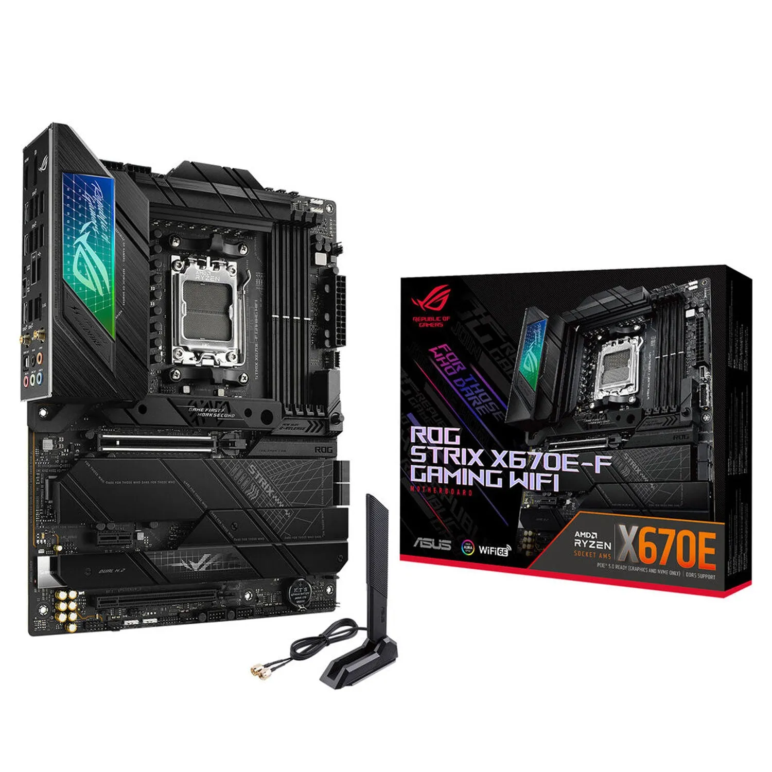ASUS ROG STRIX X670E-F GAMING WIFI6E Socket AM5 (LGA 1718) Ryzen 7000 gaming motherboard(PCIe 5.0, DDR5,16   2 power stages,four M.2 slots with heatsinks,USB 3.2 Gen 2x2,AI Cooling II, and Aura Sync)