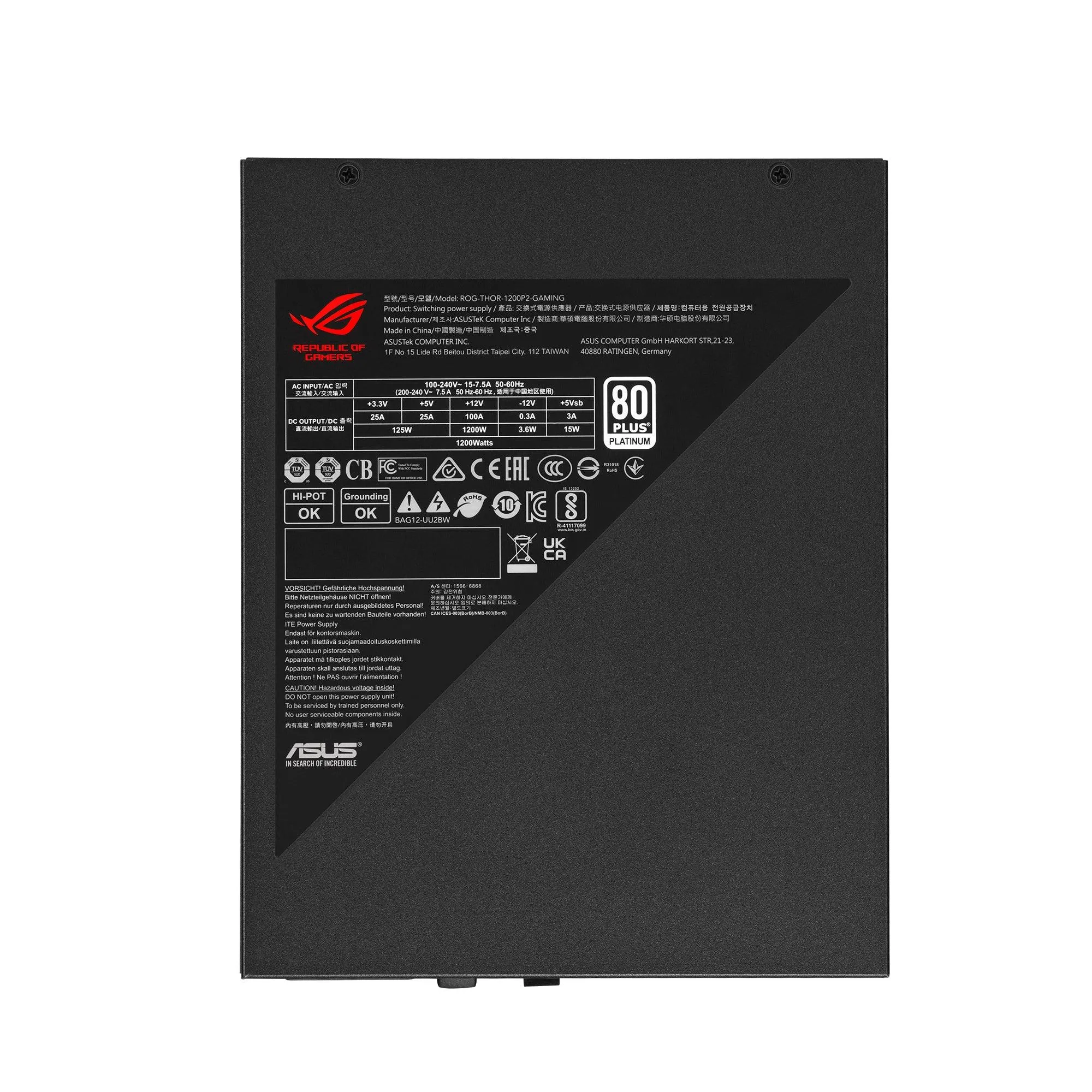 ASUS ROG Thor 1200W Platinum II is the quietest PSU in its class. (ROG-THOR-1200P2-GAMING)