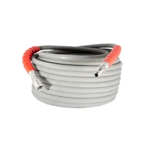 BE 3/8 Inch ID 6000psi Double Braid Grey Non-Marking Hot Water Hose 310°F Degrees 100ft Quick Connect Ends