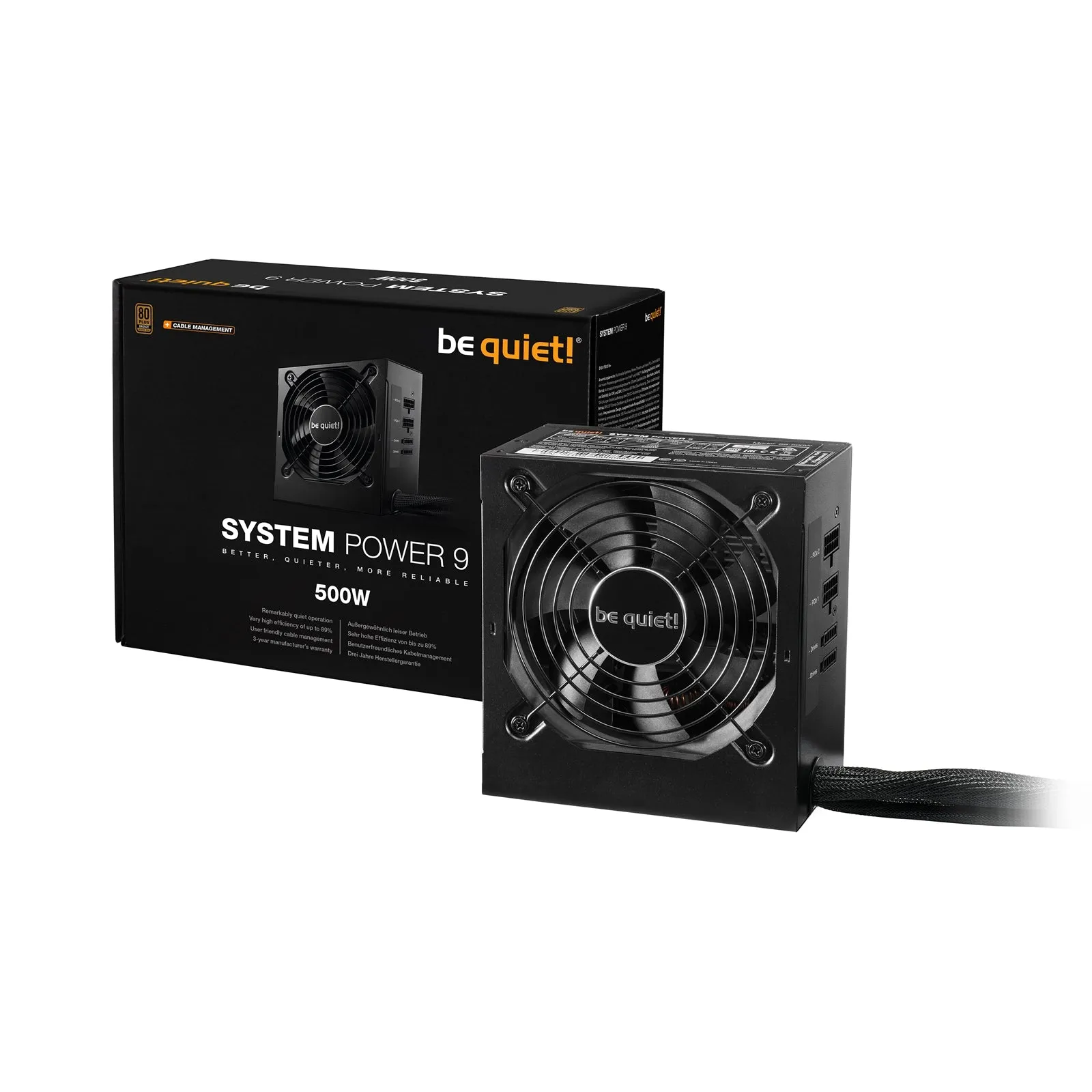 Be Quiet! 500W System Power 9 PSU, Semi-Modular,  80  Bronze, Dual 12V, Cont. Power