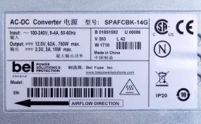 Bel Power Solutions 750W 12VDC 62A Front End AC-DC Power Supply SPAFCBK-14G