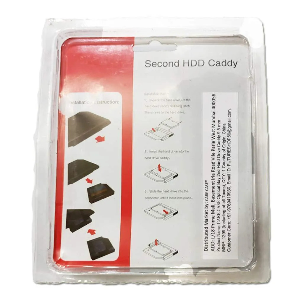 CARE CASE® Optical Bay 2nd Hard Drive Caddy CD/DVD Drive Slot for SSD and HDD