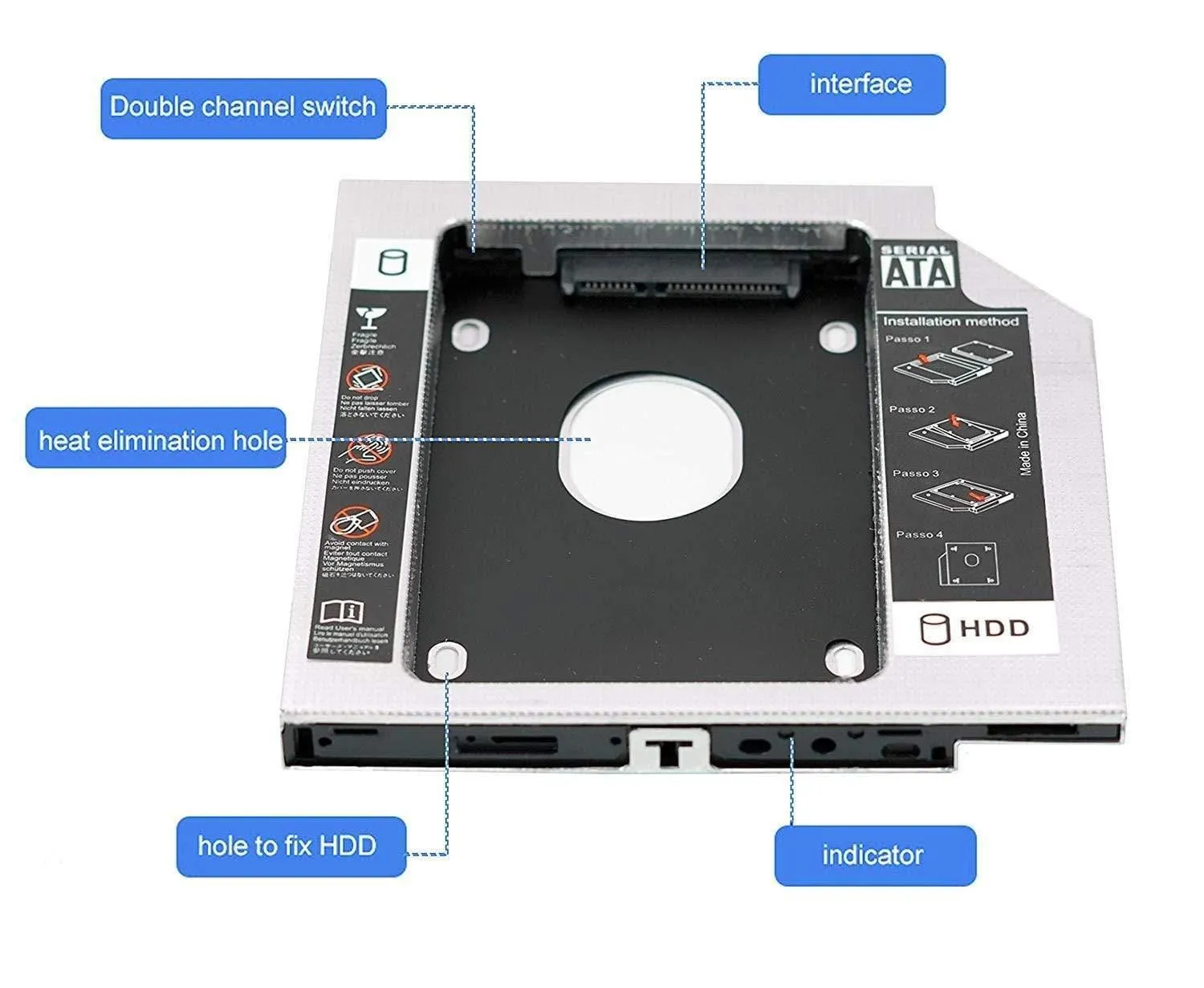 CARE CASE® Optical Bay 2nd Hard Drive Caddy CD/DVD Drive Slot for SSD and HDD