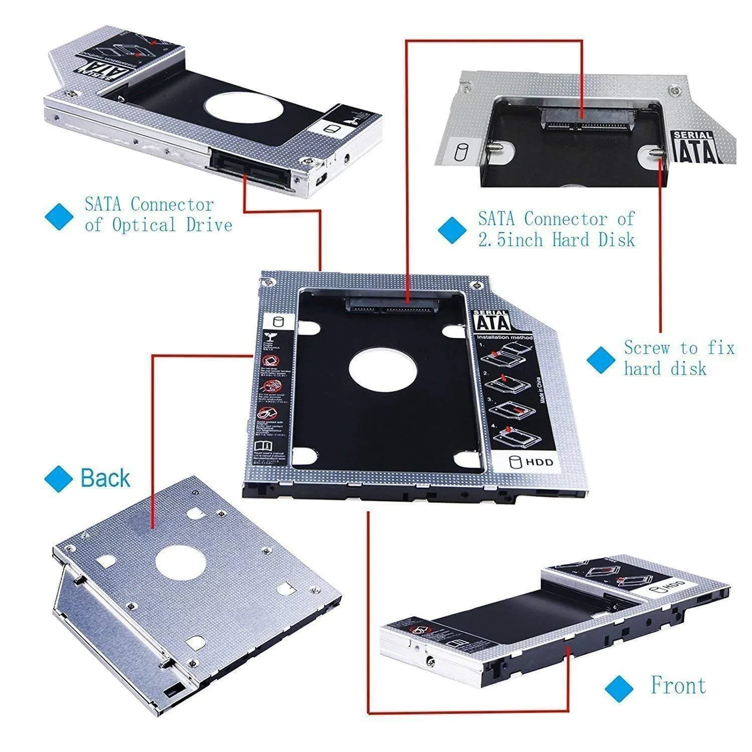 CARE CASE® Optical Bay 2nd Hard Drive Caddy CD/DVD Drive Slot for SSD and HDD