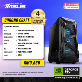 CHRONO CRAFT AI PC | GeForce RTX™ 4060 | Intel® Core™ i5-12400F / 16GB RAM / 1TB SSD (Powered By ASUS) Gaming PC Package