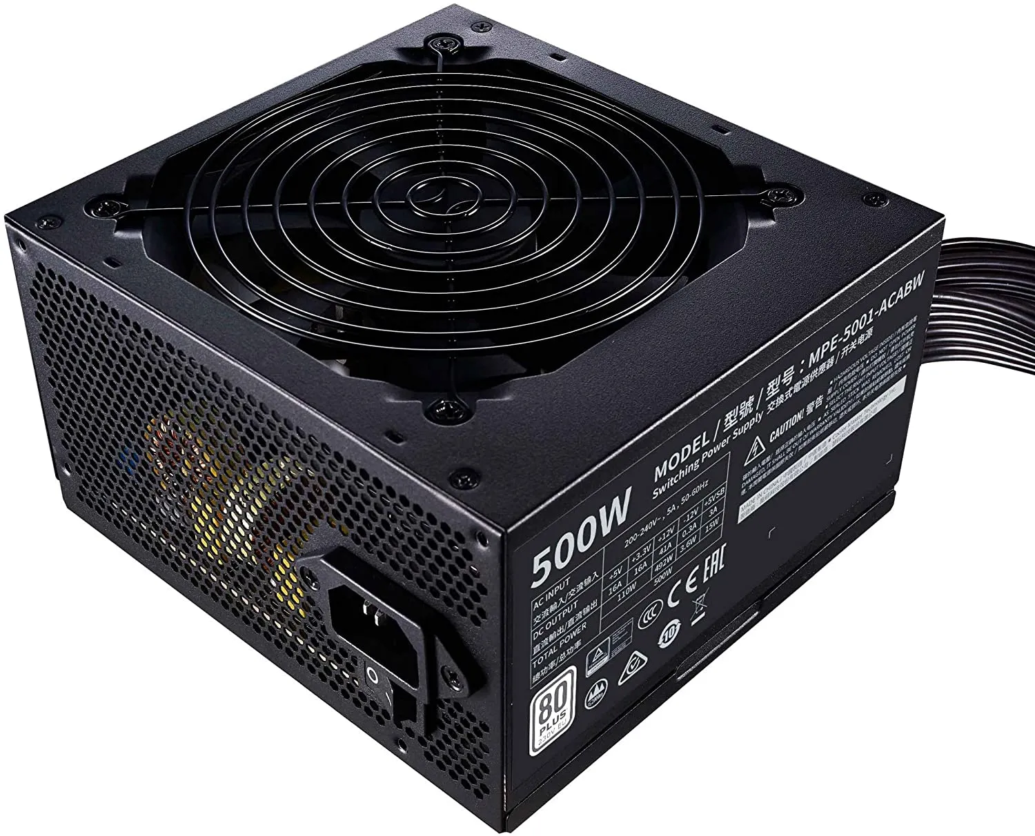 Cooler Master PSU MWE 500 White 230V - V2 Power Supply Unit, UK Plug - 80 PLUS 230V EU Certified, Quiet 120 HDB Fan, DC-to-DC   LLC Circuit with Single  12V Rail
