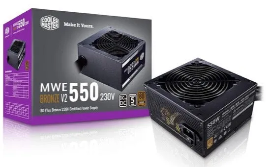 Cooler Master PSU MWE 550 Bronze V2 Power Supply - Non-Modular, 80 Plus Bronze Certified, 120mm HDB Fan, DC-to-DC Circuit Design, ATX 2.52 Version