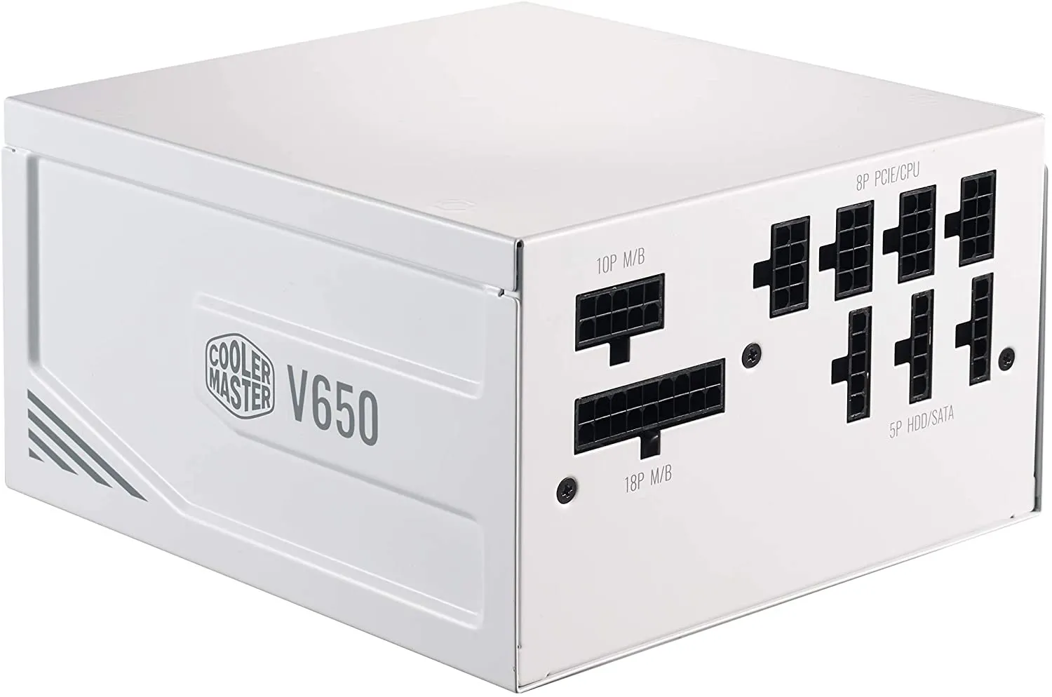 Cooler Master PSU V650 Gold White Edition V2 Full Modular,650W, 80  Gold Efficiency, Semi-fanless Operation, 16AWG PCIe high-Efficiency Cables