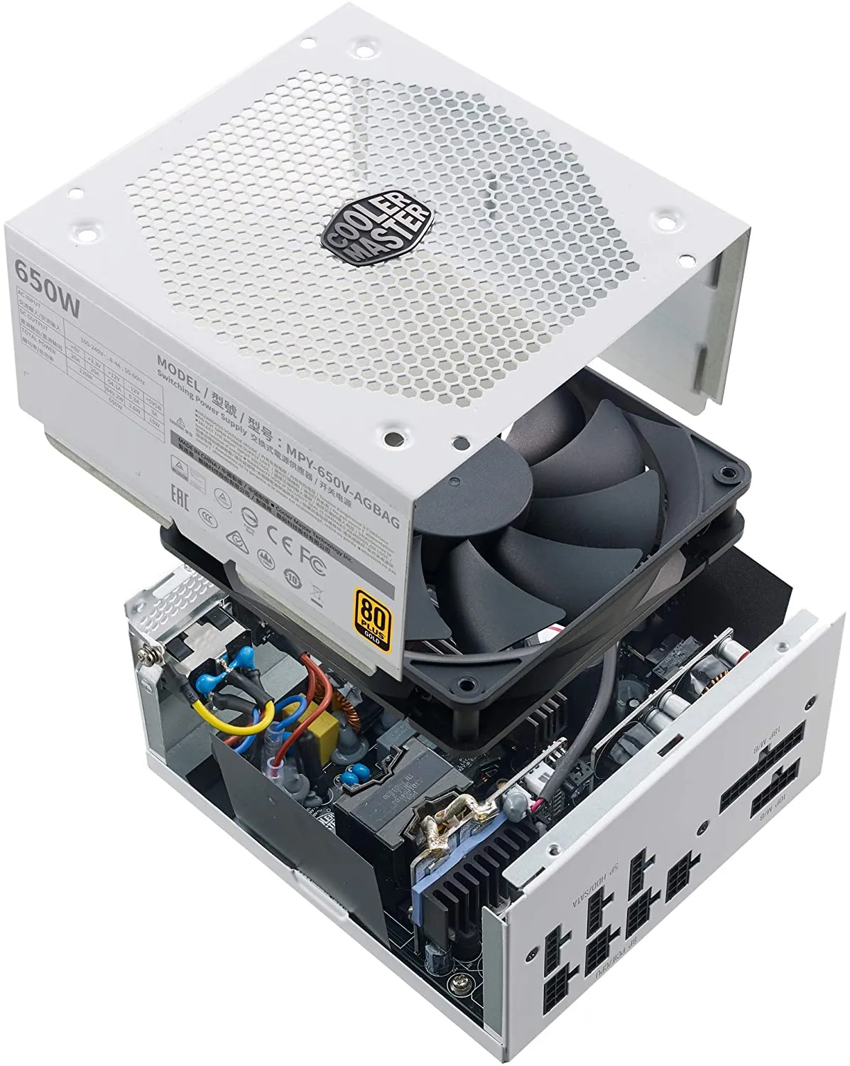 Cooler Master PSU V650 Gold White Edition V2 Full Modular,650W, 80  Gold Efficiency, Semi-fanless Operation, 16AWG PCIe high-Efficiency Cables