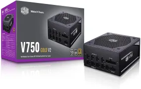 Cooler Master PSU V750 Gold V2 Full Modular,750W, 80  Gold Efficiency, Semi-fanless Operation, 16AWG PCIe high-Efficiency Cables v, Black Edition