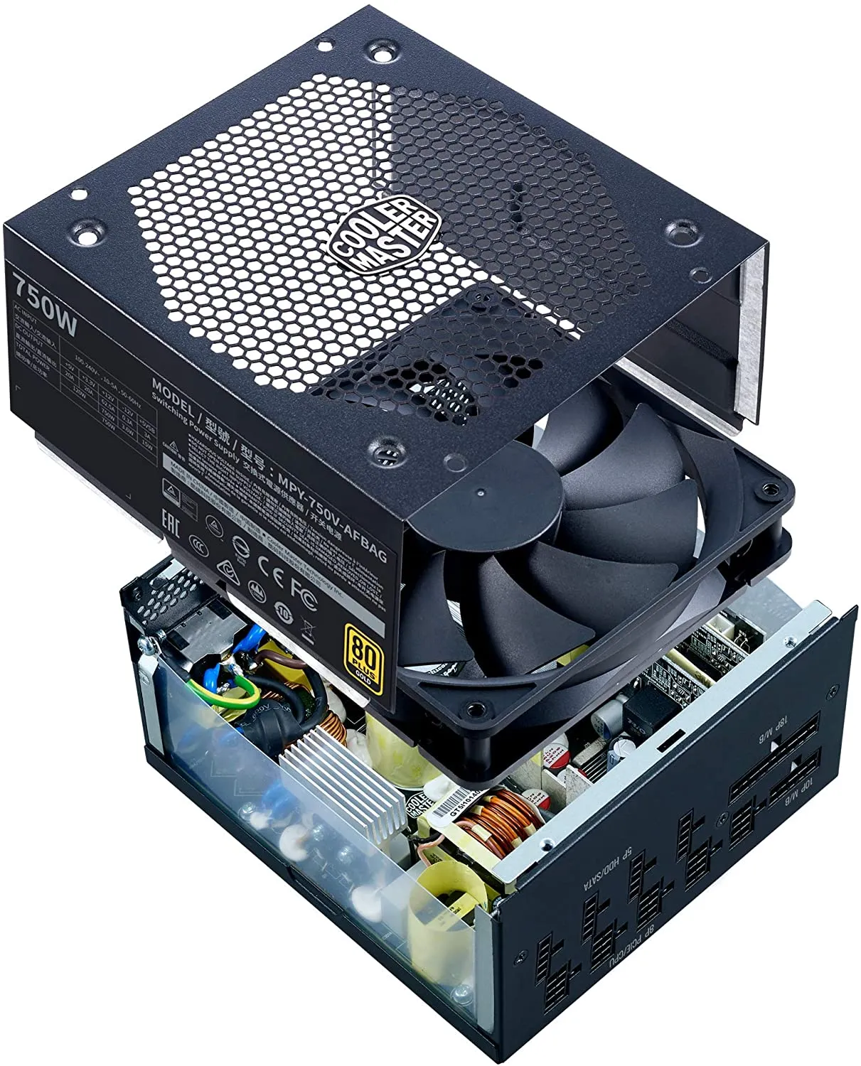 Cooler Master PSU V750 Gold V2 Full Modular,750W, 80  Gold Efficiency, Semi-fanless Operation, 16AWG PCIe high-Efficiency Cables v, Black Edition
