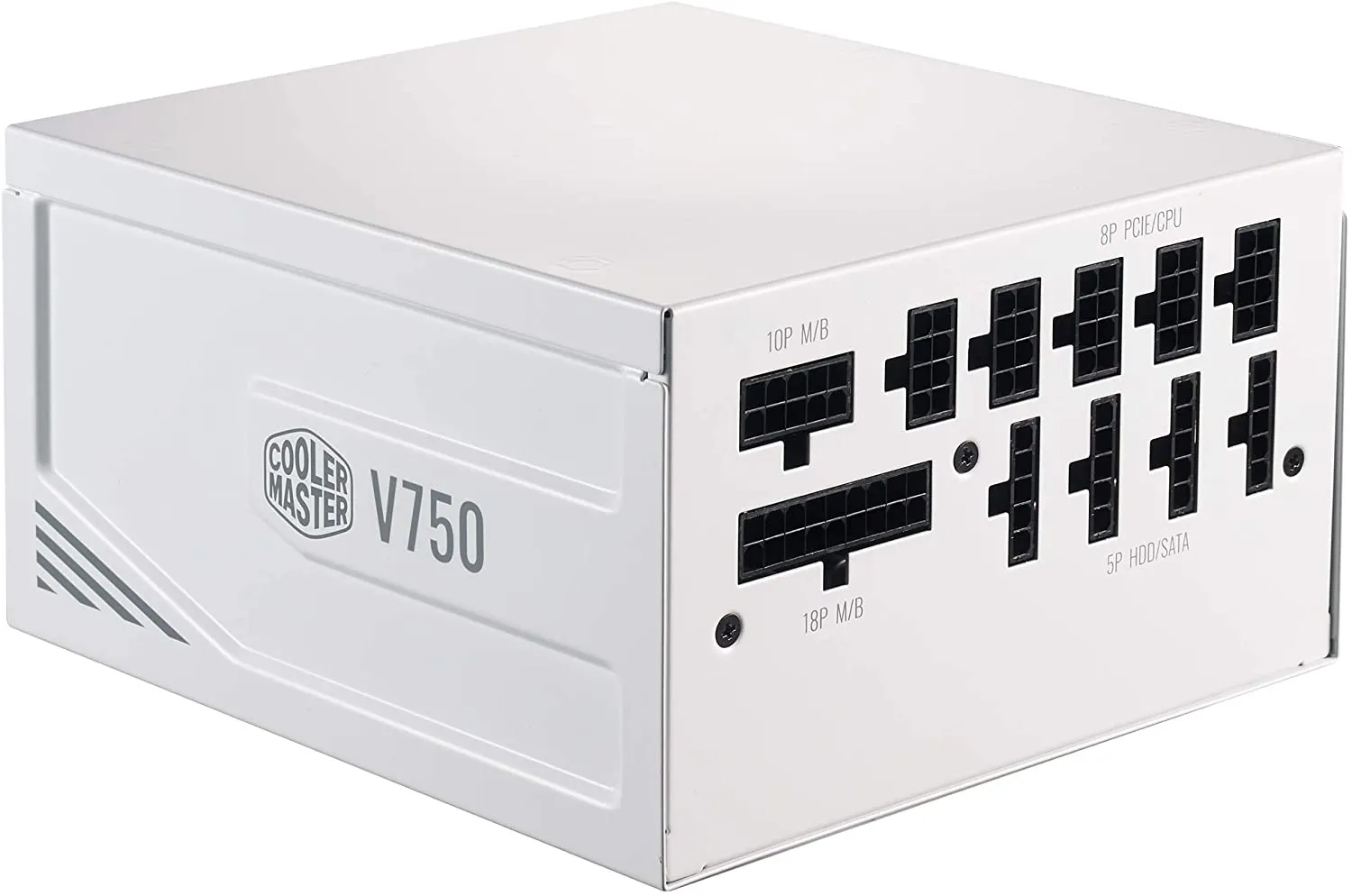 Cooler Master PSU V750 Gold White Edition V2 Full Modular, 750W, 80  Gold Efficiency, Semi-fanless Operation, 16AWG PCIe high-Efficiency Cables