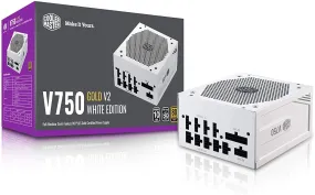 Cooler Master PSU V750 Gold White Edition V2 Full Modular, 750W, 80  Gold Efficiency, Semi-fanless Operation, 16AWG PCIe high-Efficiency Cables