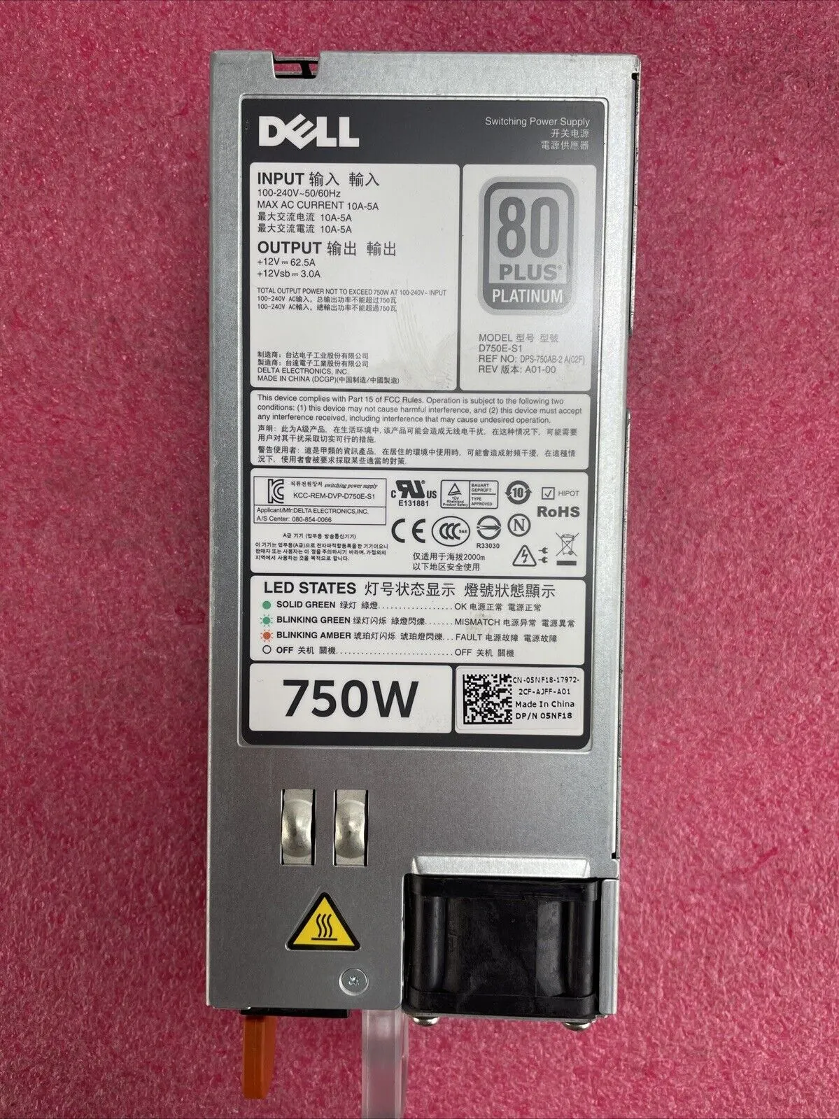 Dell Switching Supply D750E-S1 750W 80 Plus Platinum Power Supply