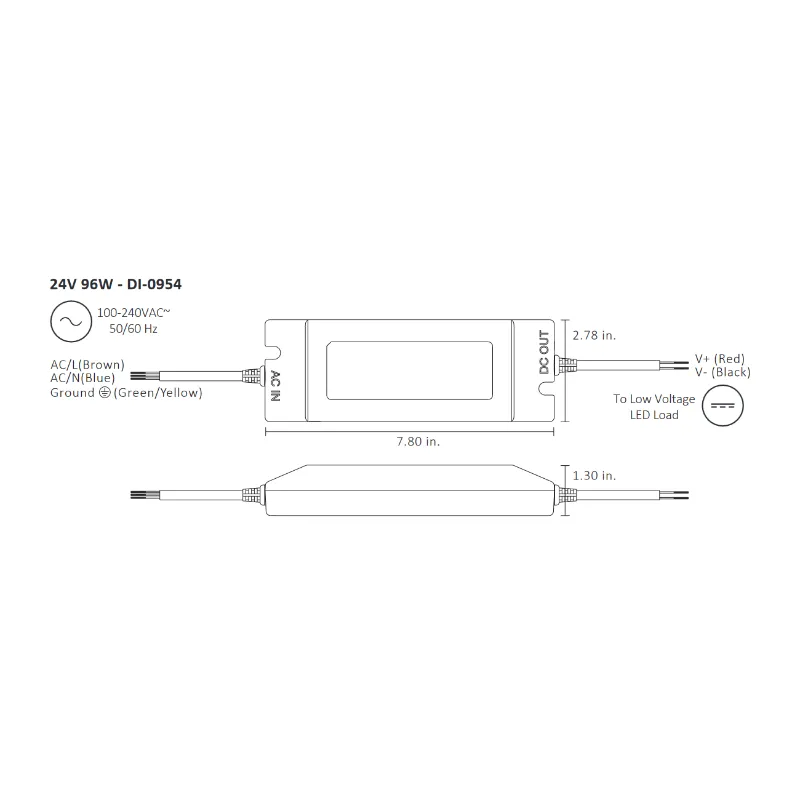 Diode LED 24V 96W Constant Voltage LED Driver, 100-277V Input