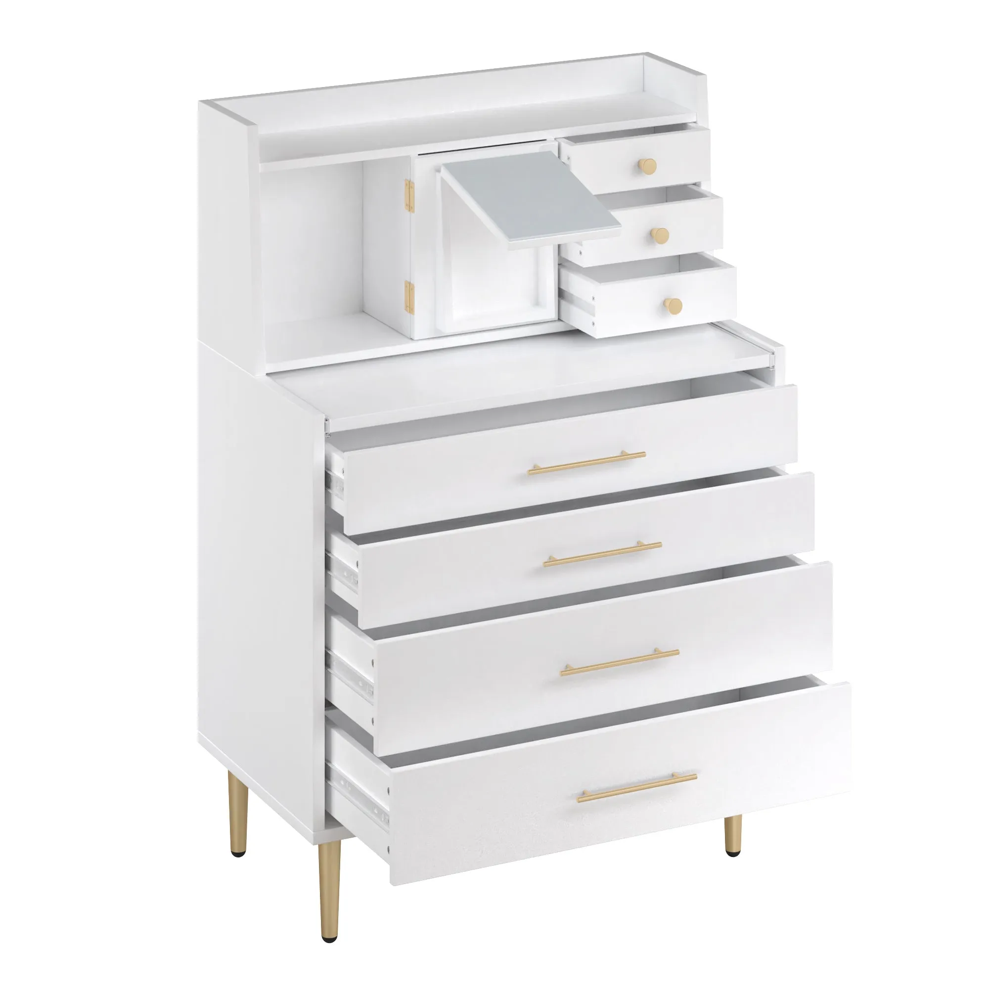 Elegance White Vanity Set with Mirror and Retractable Table