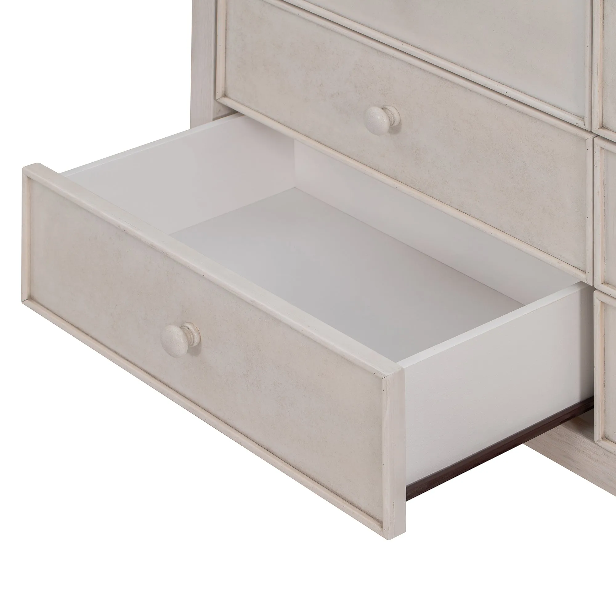 Elegant Vintage 6-Drawer Dresser: Antique White Wood Storage Cabinet