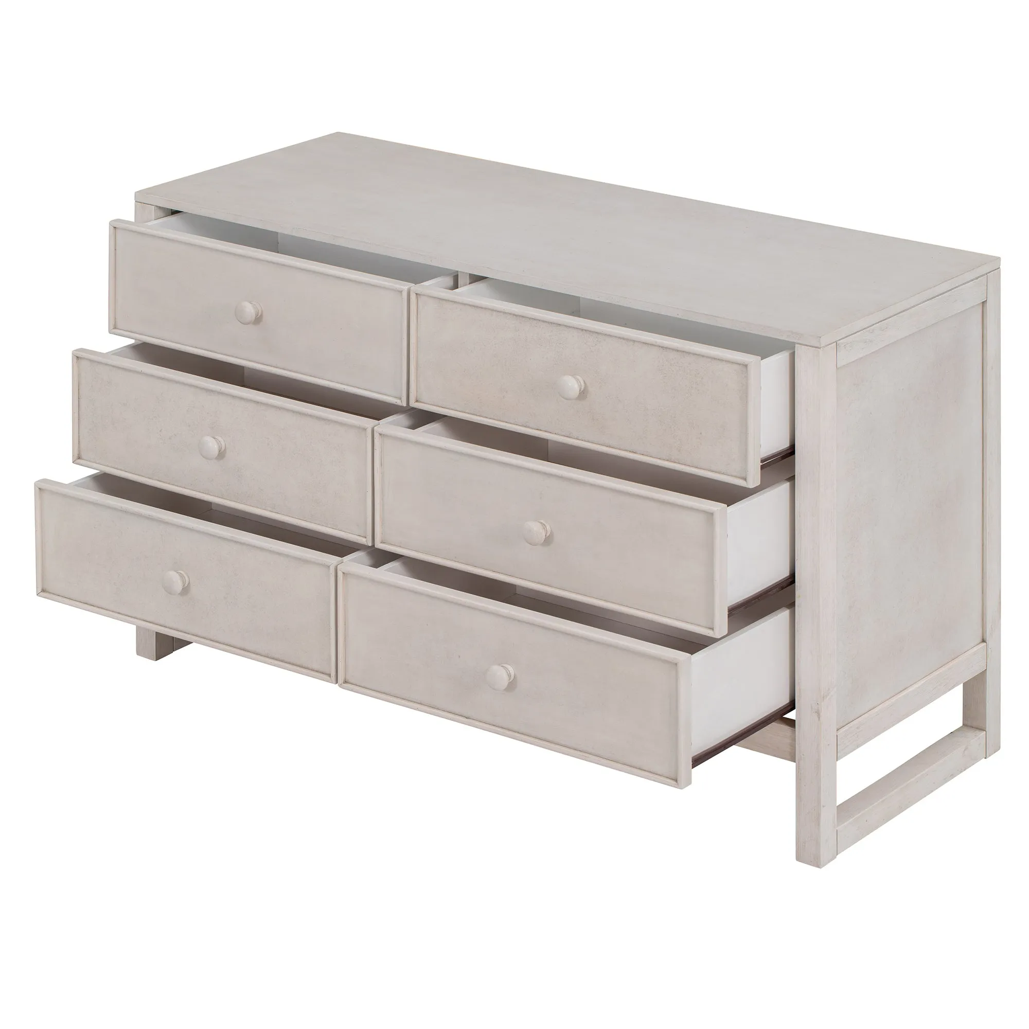 Elegant Vintage 6-Drawer Dresser: Antique White Wood Storage Cabinet