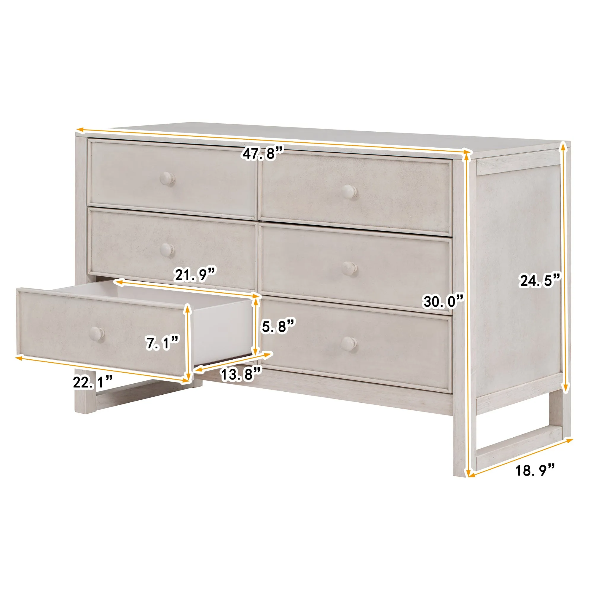 Elegant Vintage 6-Drawer Dresser: Antique White Wood Storage Cabinet