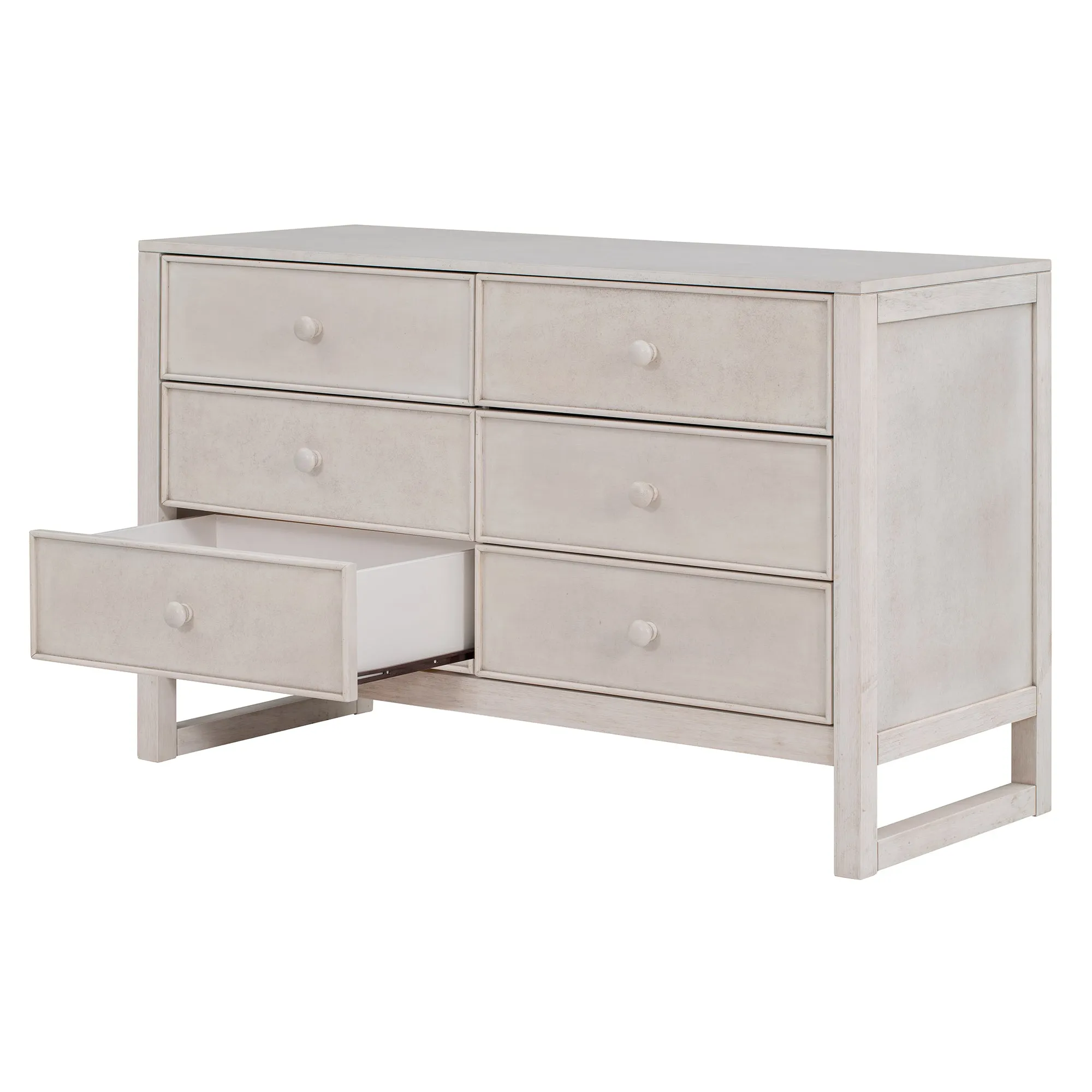 Elegant Vintage 6-Drawer Dresser: Antique White Wood Storage Cabinet