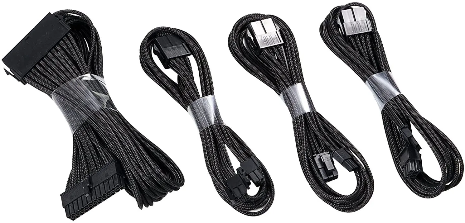 EZDIY-FAB PSU Black Cable Extension Sleeved Cable: 1*24Pin   1*(4 4)Pin   2*(2 6)Pin