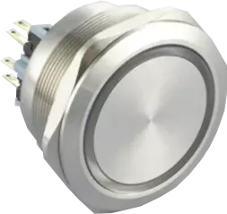F40-371R, 22mm Latching Pushbutton Switch Metal with RED Ring Illumination, 1xNO 1xNC, 3Amp @ 250VAC or 24VDC, 24VDC Illumination Supply, 0.05 Million Ops