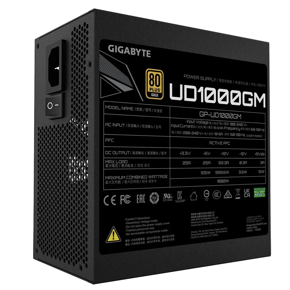 Gigabyte UD1000GM 1000W | Fully-Modular 80  Gold ATX PSU