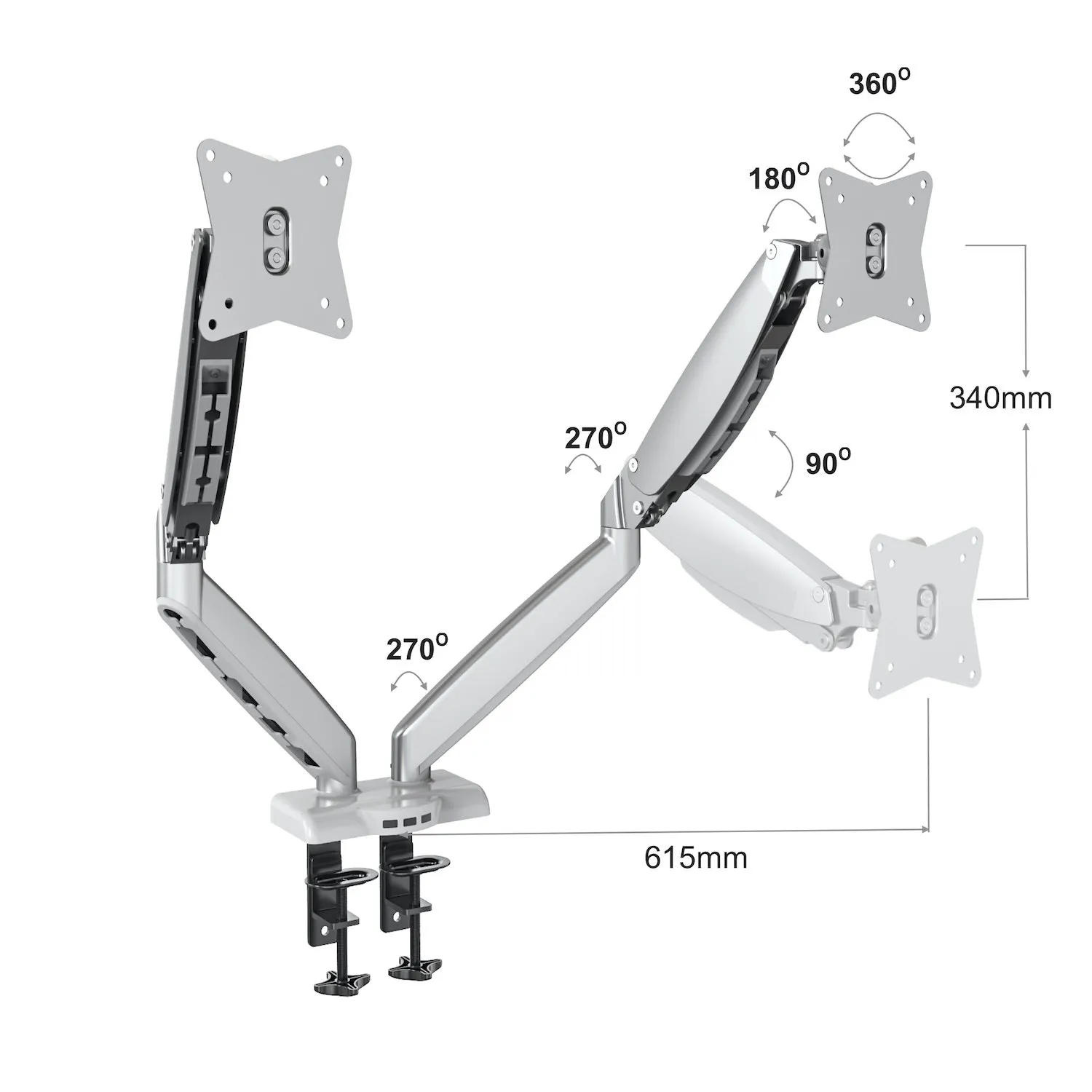 GKU Dual Monitor Desk Mount Arm - ProRiser Gas Spring Monitor Stand