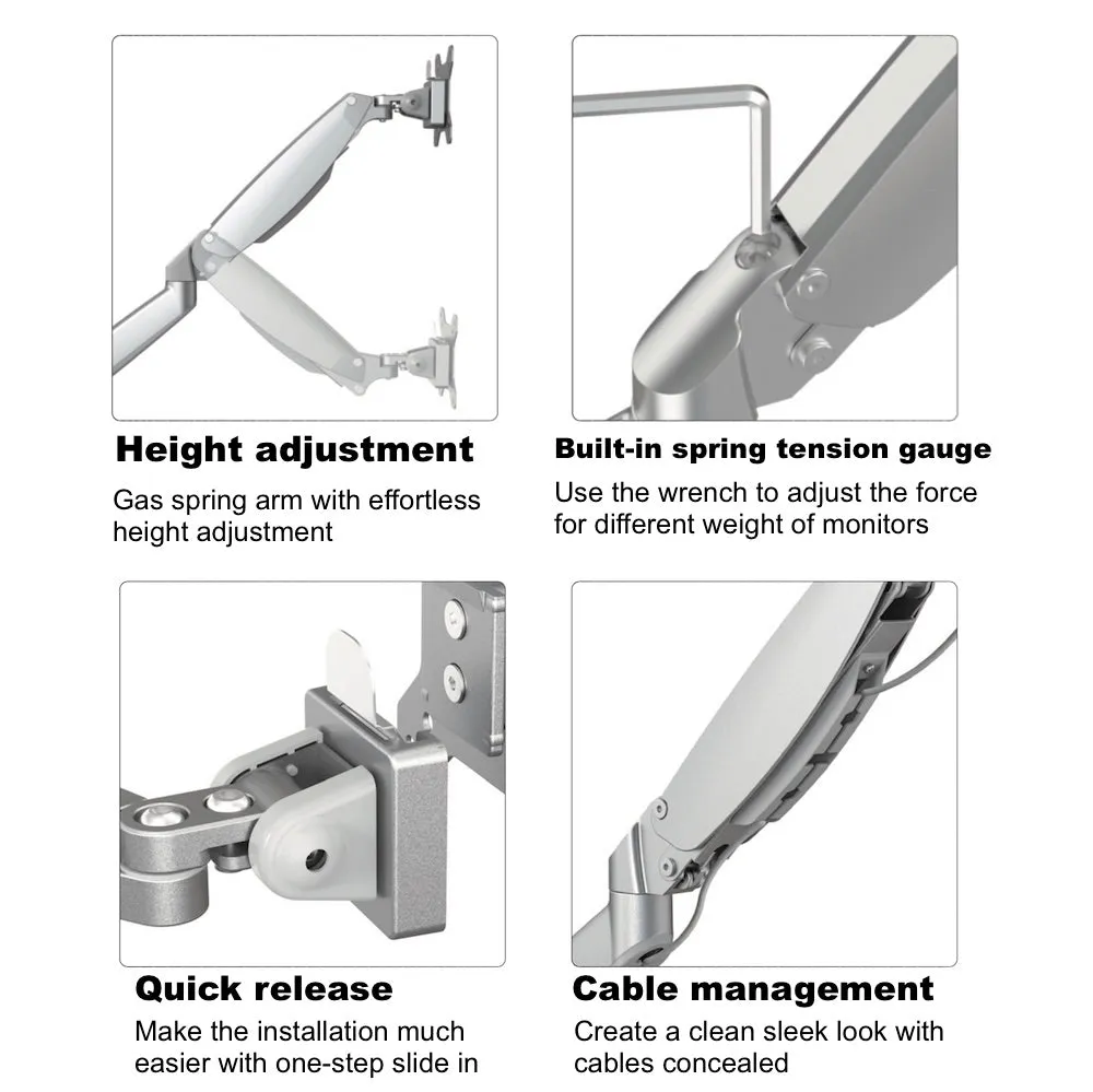 GKU Dual Monitor Desk Mount Arm - ProRiser Gas Spring Monitor Stand